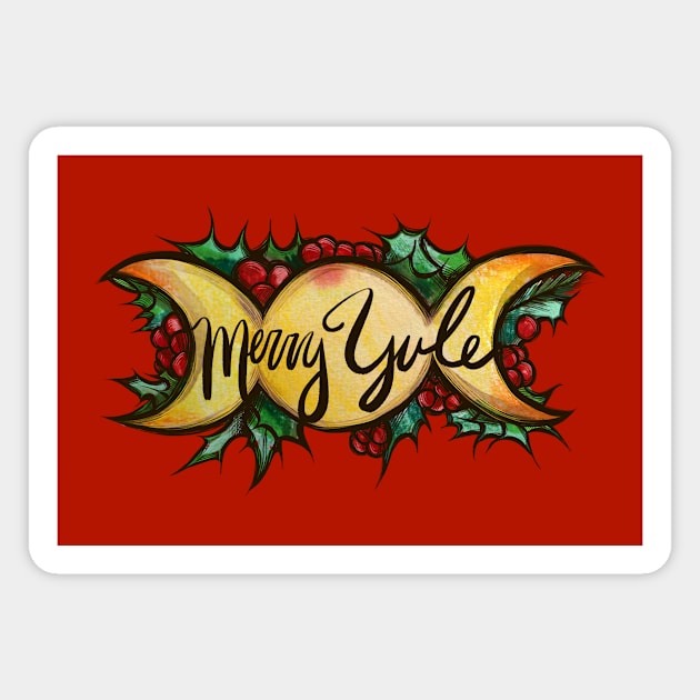 Merry Yule Triple Moon Magnet by bubbsnugg